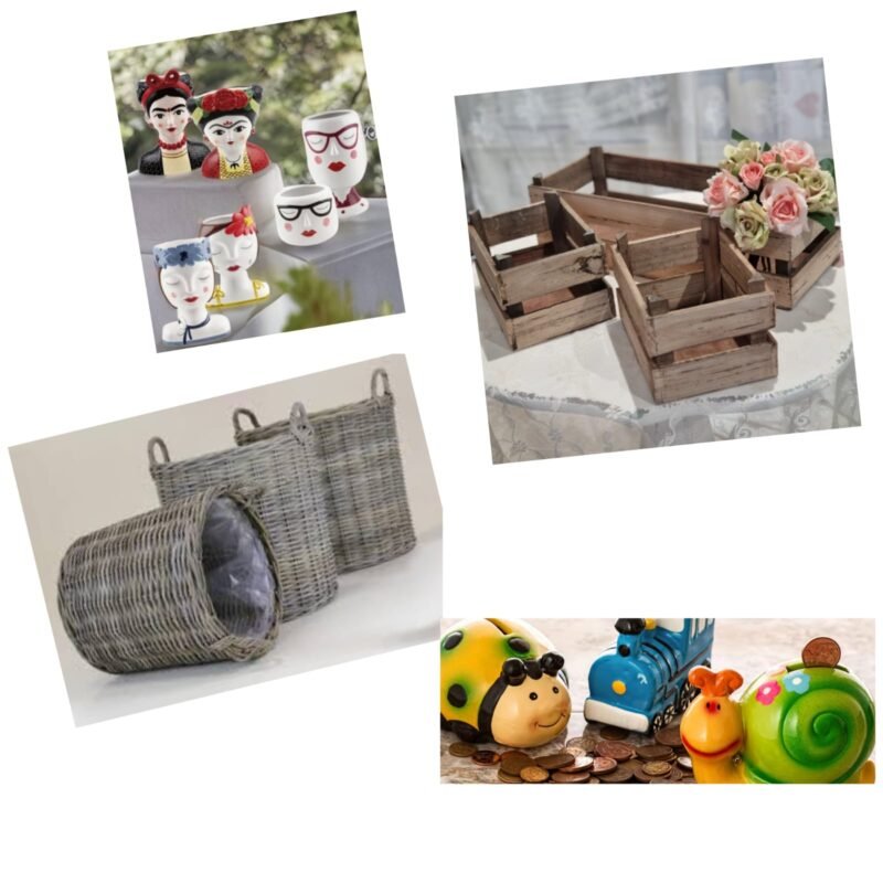 Ceramica cesteria oggettistica e cassette in legno